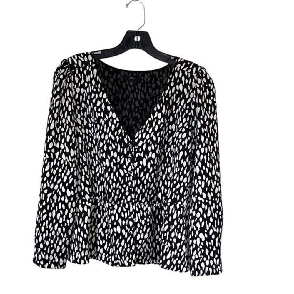 J. Crew Womens Leopard Print Peplum Blouse Top Black White Size 6